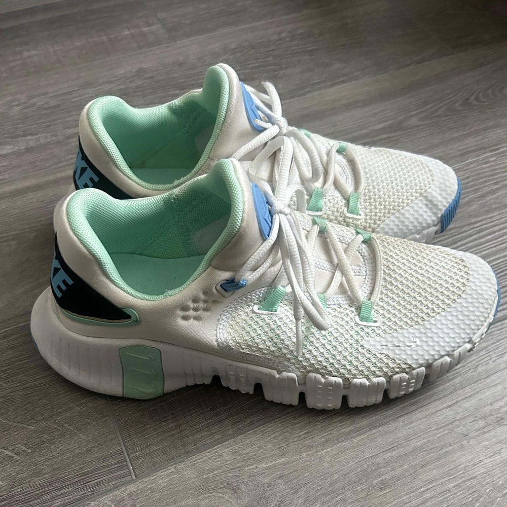 White and Blue Athletic Sneakers